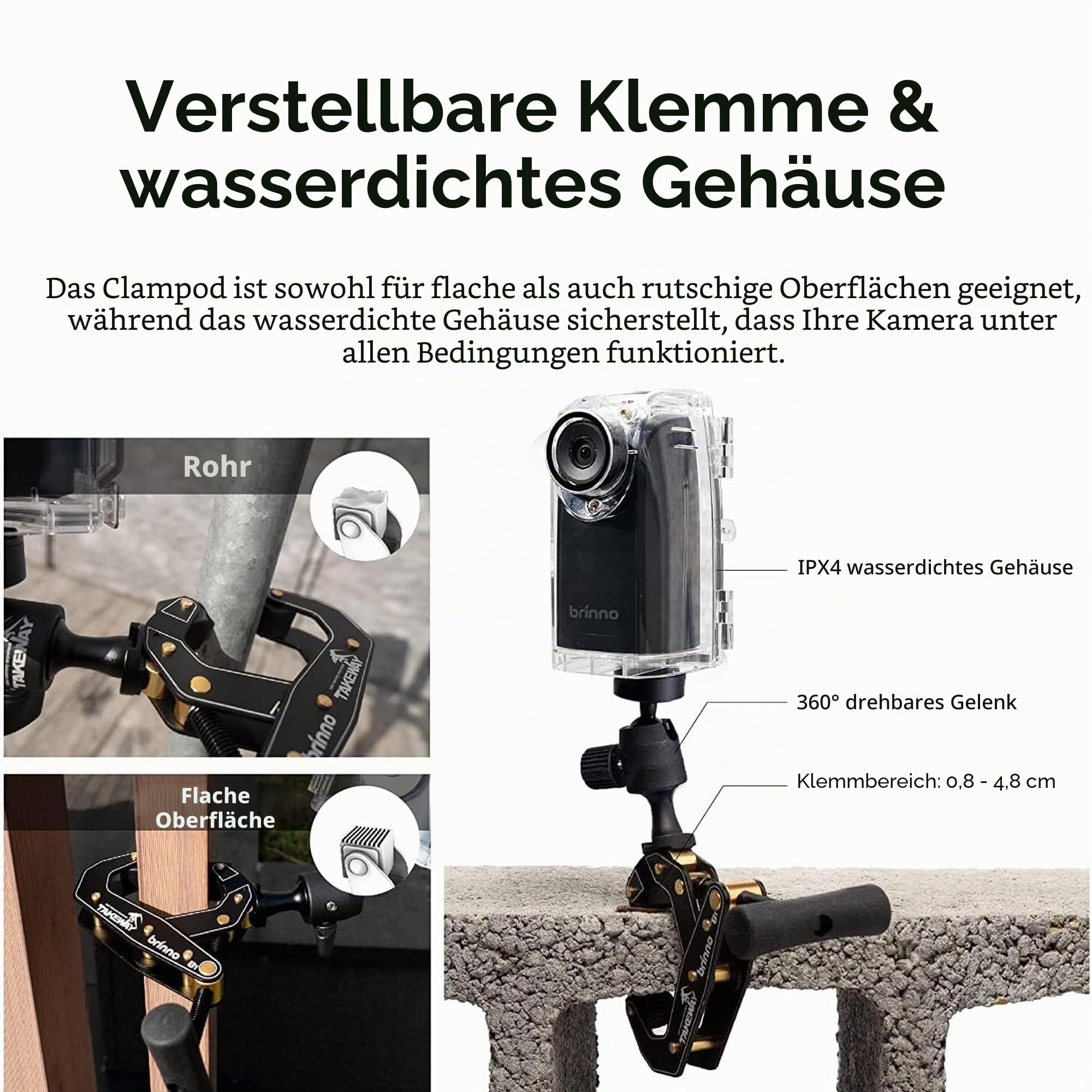 Brinno BCC300-C Video-Zeitraffer-Kit – TLC300 Time Lapse Kamer 1080P FHD HDR, IPS-LCD-Bildschirm, IPX4 Schutzgehäuse, Montageklemme – Einfache Bedienung, ideal für Bauprojekte Innen- und Außen