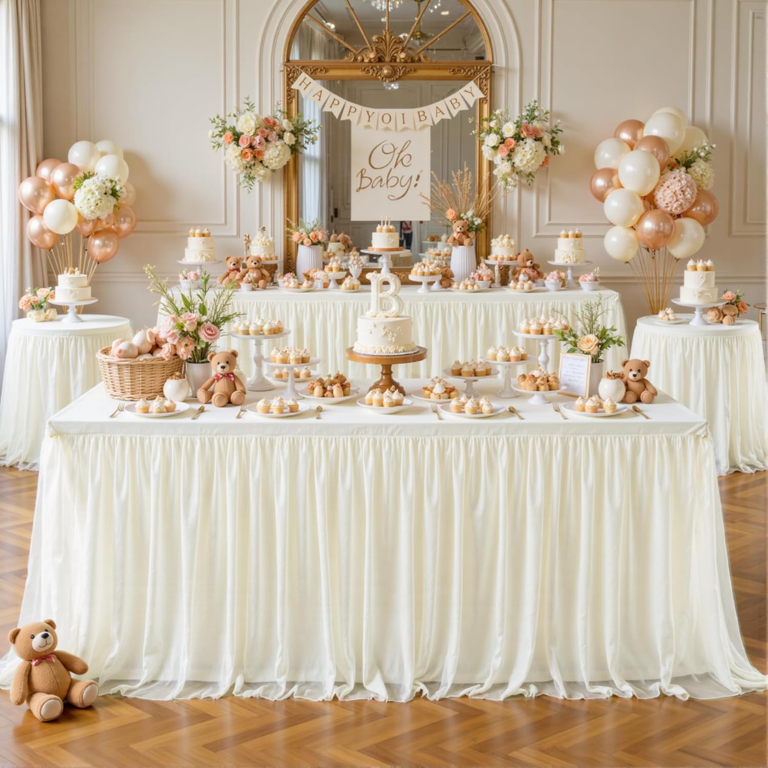 2 Pack Ivory Tablecloths for 6 Foot Rectangle Tables Ivory Table Cloth Rectangle Tulle Tablecloth 6ft Stretch Spandex Table Covers for Wedding Baby Shower Birthday Party Banquet Desk Tables Skirt