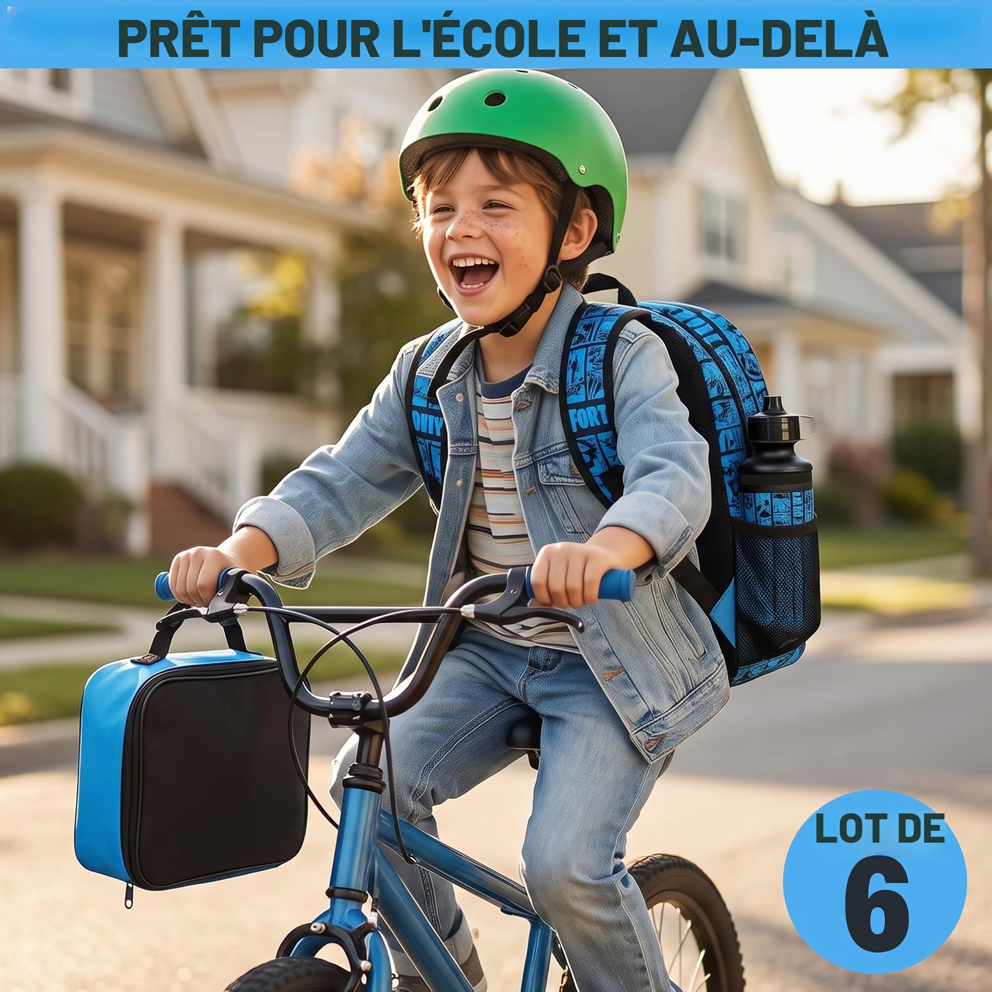 Get Trend Fortnite Sac a Dos Enfant Garcon Set, 6 Pièces avec Grande Sac à Dos 46cm, Sac Isotherme Repas, sans BPA Gourde Sport, Trousse Scolaire et Porte Clés, Cadeau Enfant