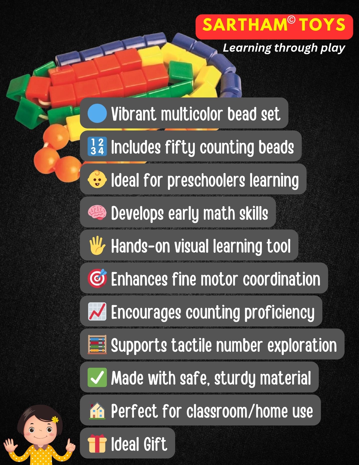 SARTHAM Counting Beads, Counting Toys for Kids, Age 3+ (Multicolour) (50 Beads) - Image 5 thumbnail