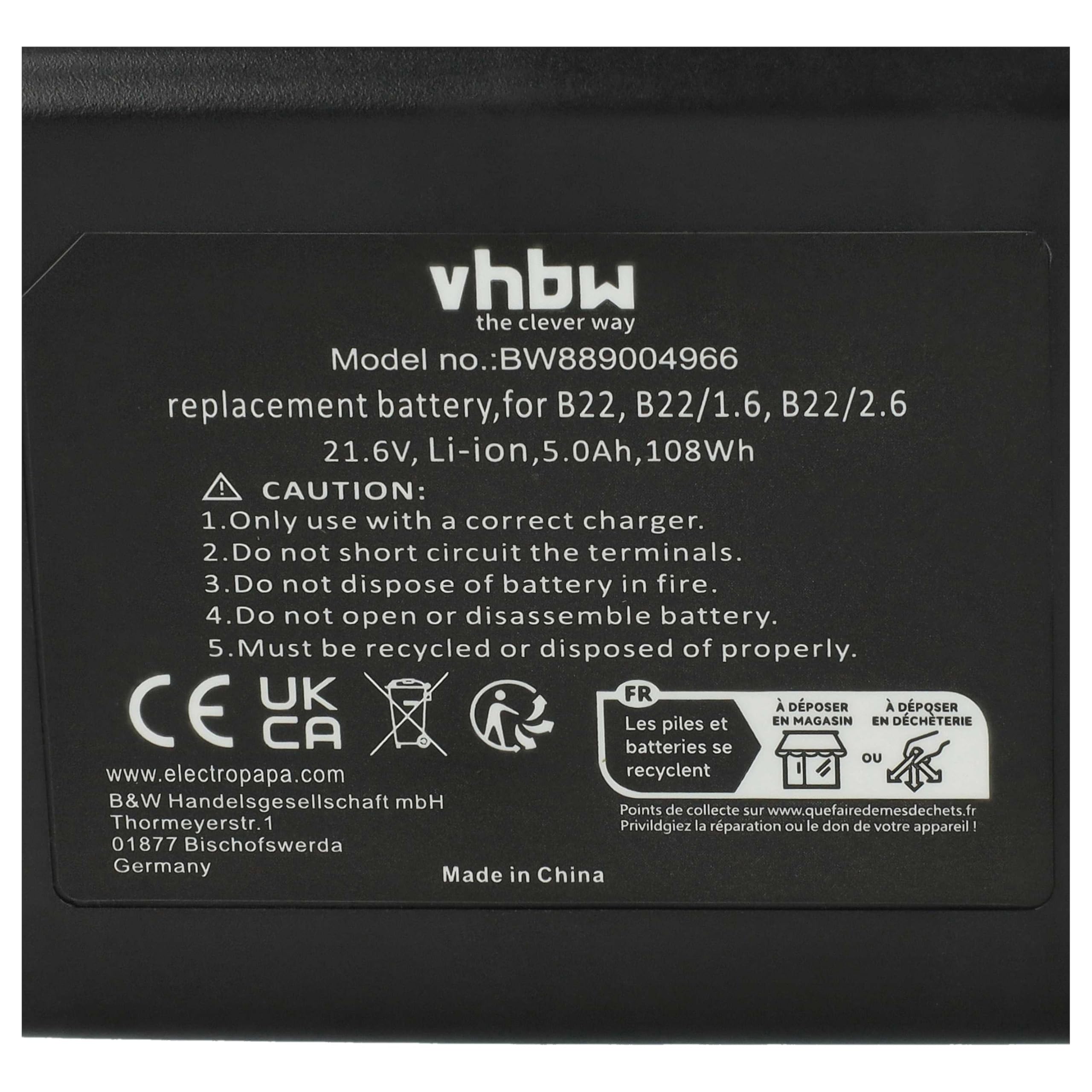vhbw 2x batteria compatibile con Hilti SJT 6-A22, SL 2-A22, SL 6-A22, SR 4-A22, SR 6-A22, SPN 6-A22 utensile elettrico (5000 mAh, Li-Ion, 21,6 V)