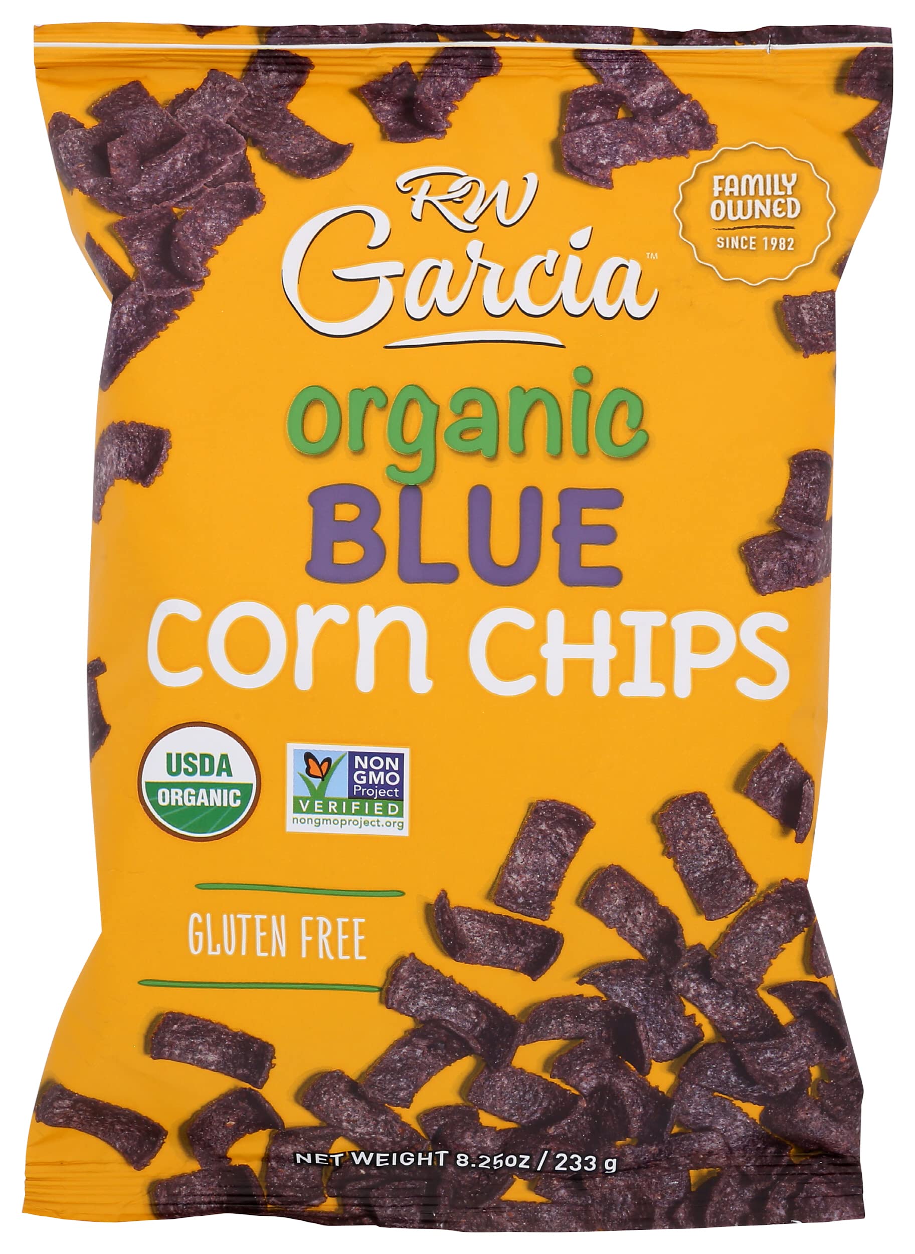 RW Garcia Organic Blue Corn Chips, USDA Certified Organic, Zero Sugar, Gluten Free & Non-GMO, 8.25 Oz (Pack of 12)