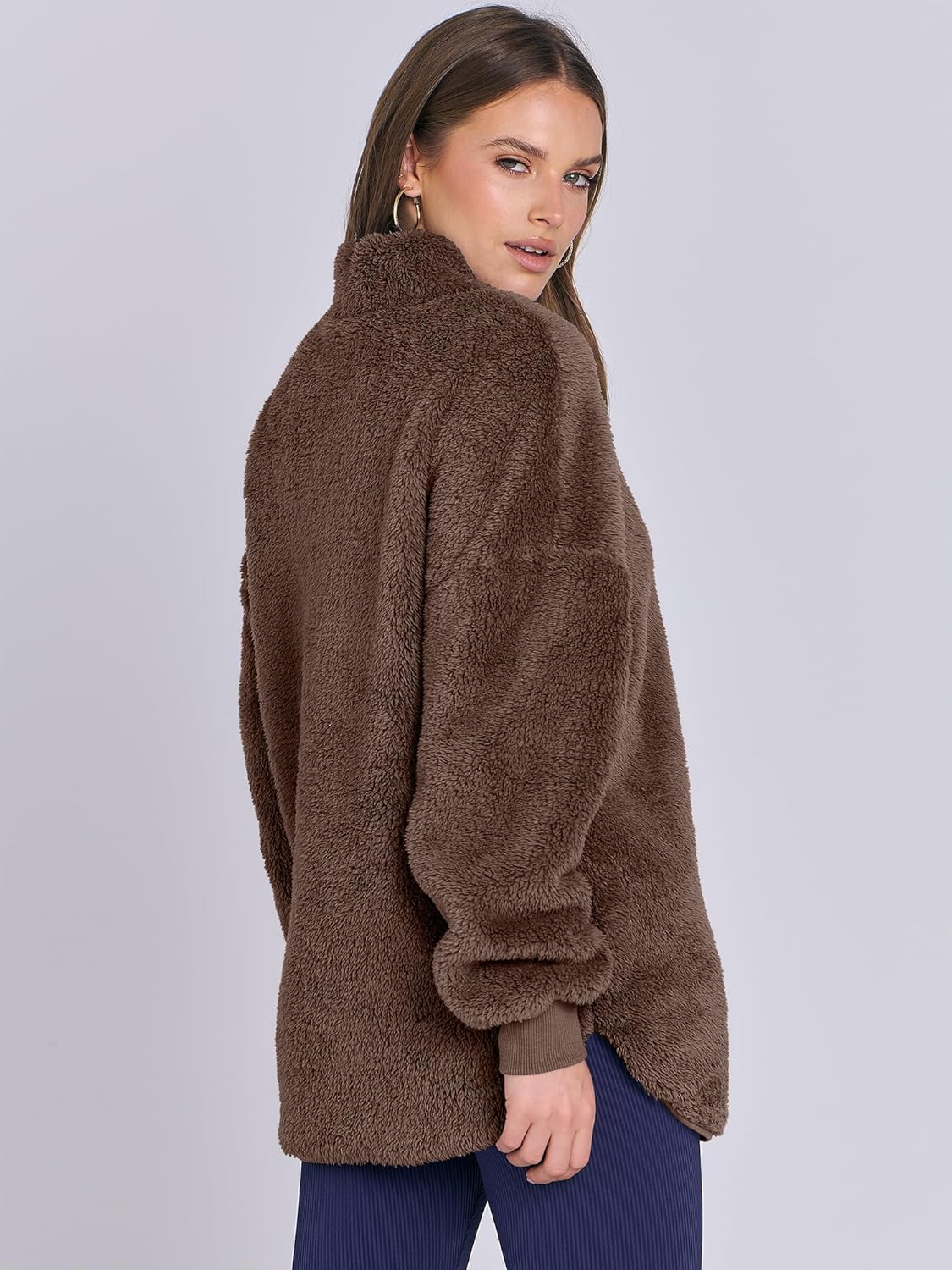 ANRABESS Women's Sweatshirt Sherpa Fuzzy Fleece Zip Up Hoodies Cozy Pullover Soft Sweaters Tops 2025 Fall Trendy Clothes