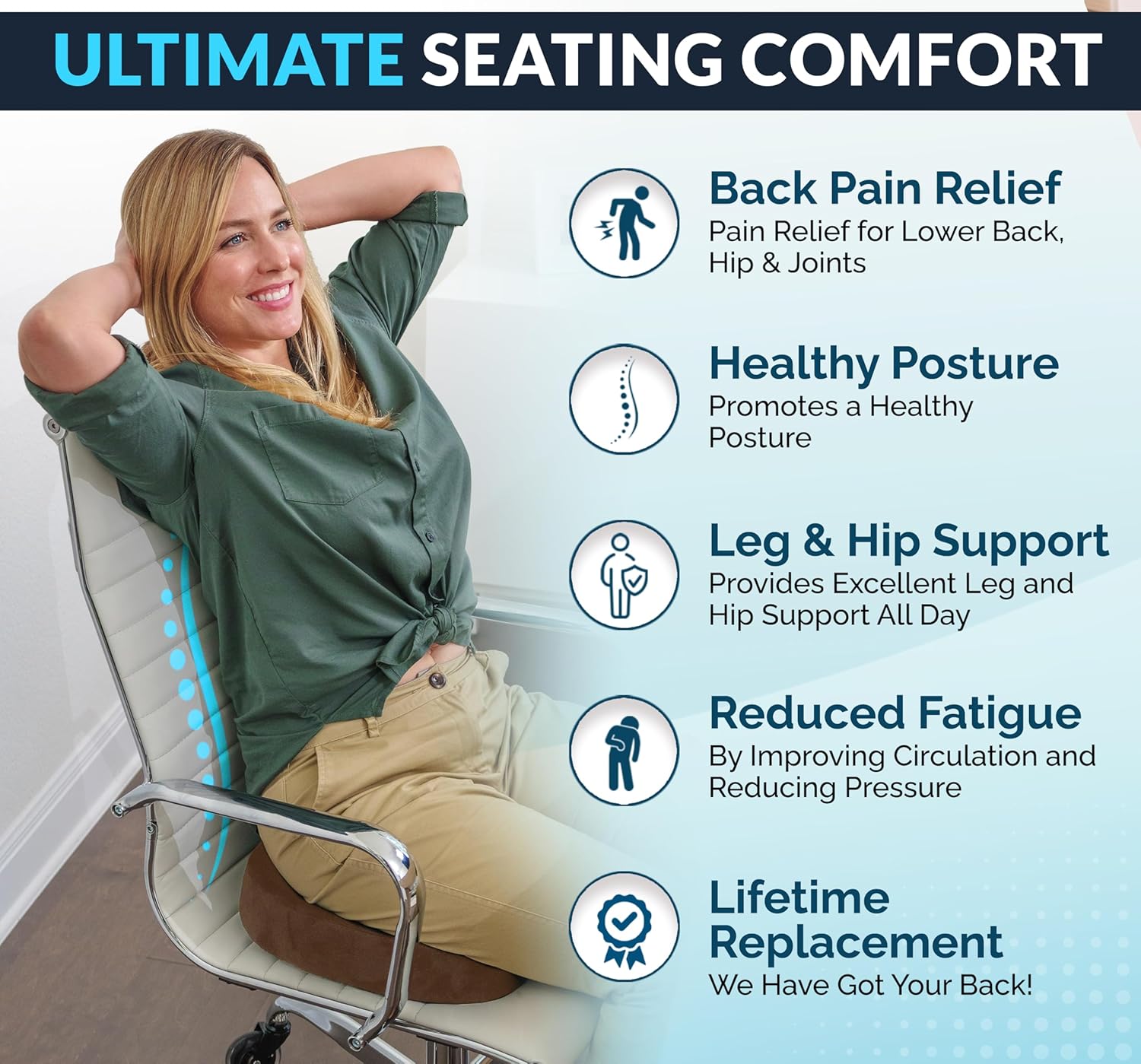 ComfiLife Premium Gel & Memory Foam Seat Cushion – Doctor Recommended Office Chair Cushion, Car Seat Cushion – Chair Cushions for Back & Sciatica Pain Relief – Seat Cushions for Office & Desk (Black) - imagen 8