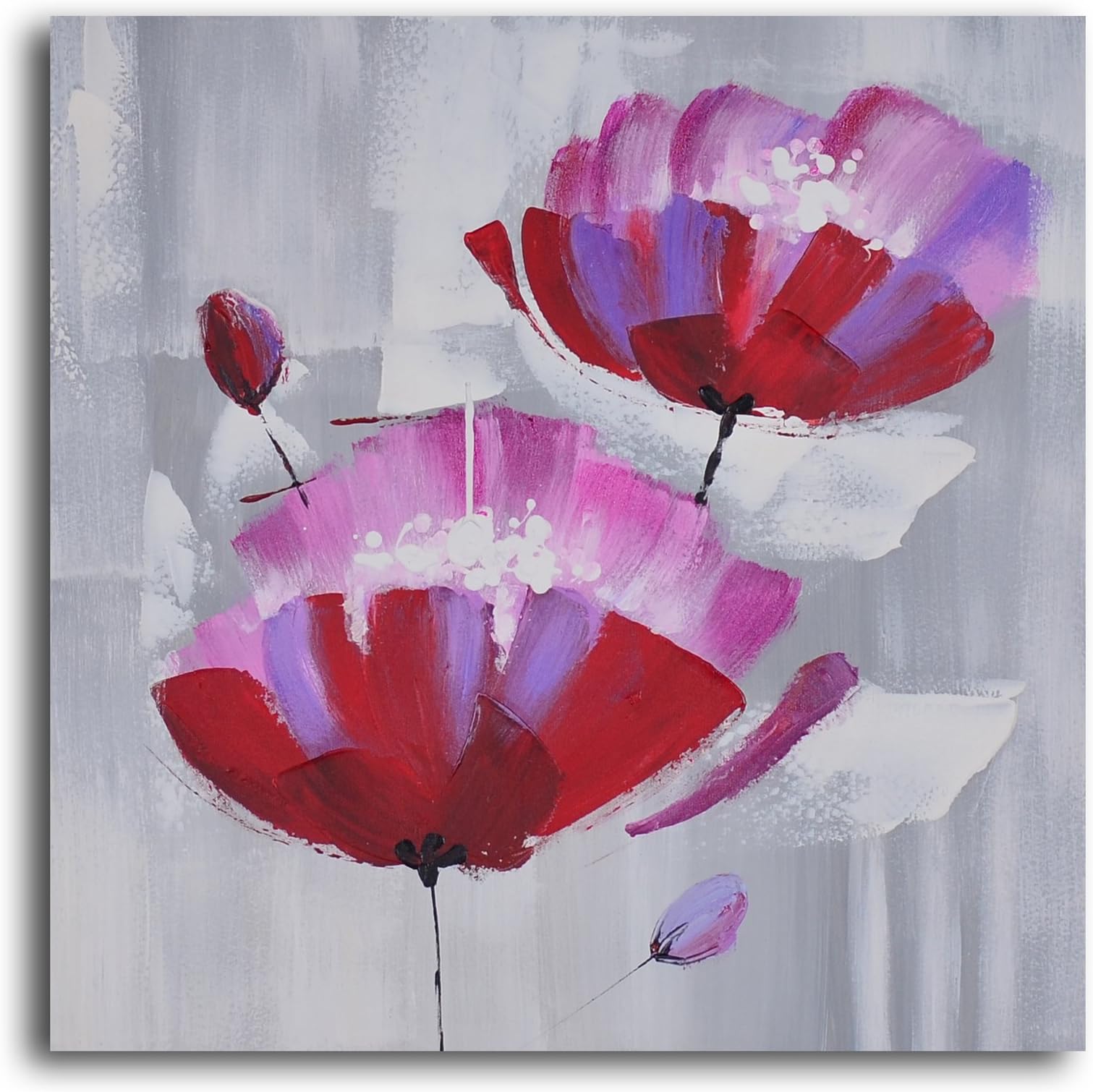 TJie Art Hand Painted Mordern Oil Paintings Pretty in Pink Triptych 1-Piece Canvas Wall Art Set Beautiful modern artwork in pink/ red/ gray,Artist-painted using acrylics on canvas,Comes gallery wrapped for hanging,Three-piece set on wooden frames