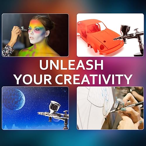 Miniatura 7 de Kit de aerógrafo inalámbrico con compresor, batería recargable y 16 pinturas acrílicas para aerógrafo pistola de aerógrafo portátil de doble acción,