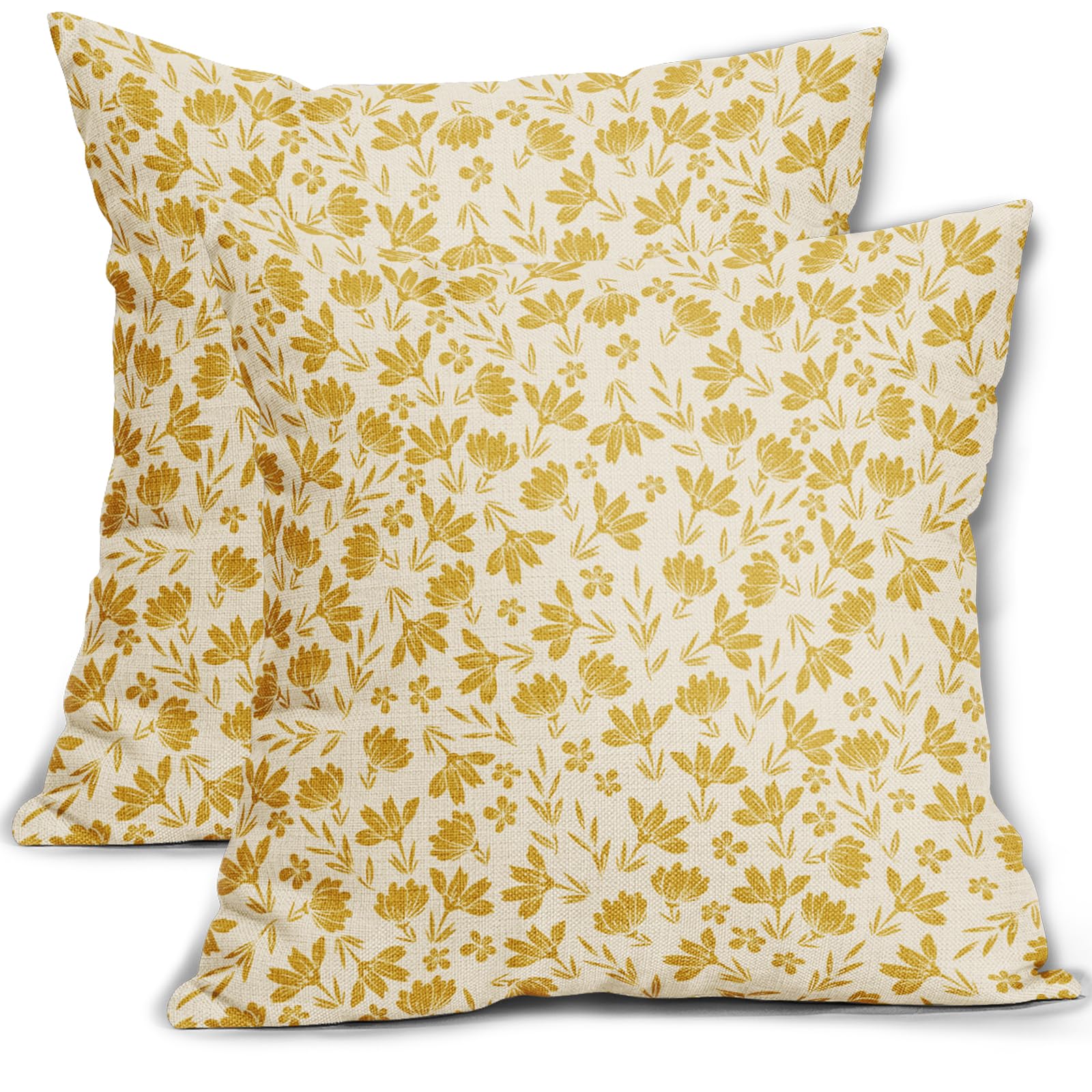 Housses coussin fleuries jaunes 61x61 motif fleurs crème vintage