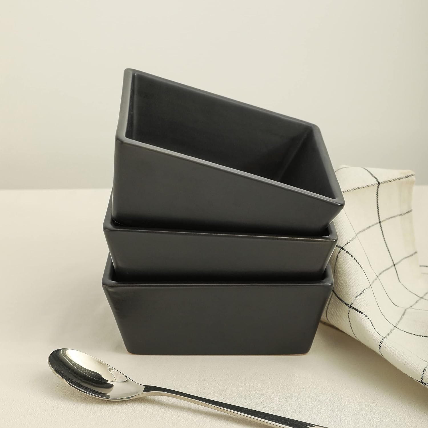 Stone Lain Grace Square Stoneware Dinnerware Set, 12 Piece Service For 4, Black
