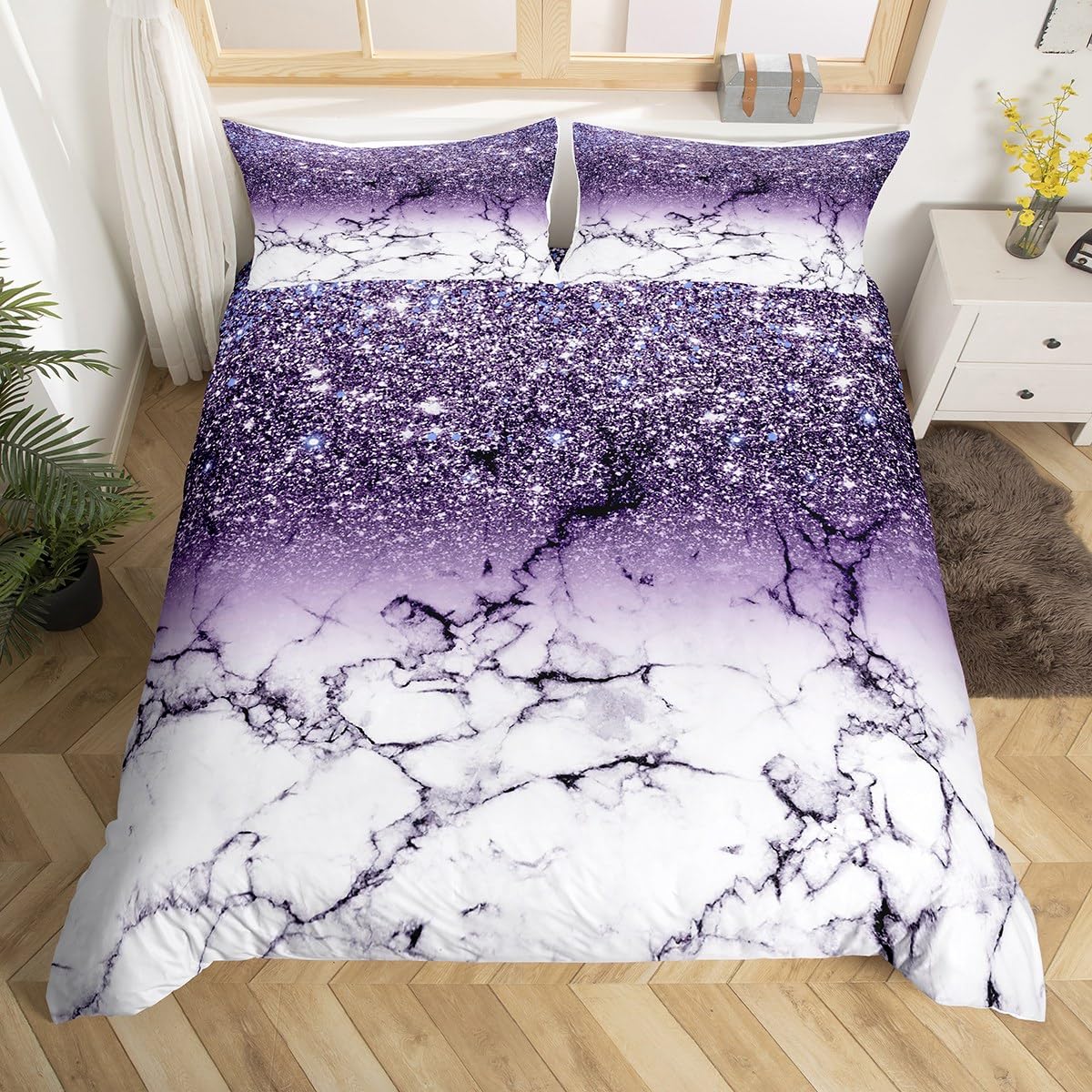 Housse de couette marbre violet pour eliminer la monotonie de votre lit King Size