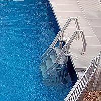 Vista 5 de Vinyl Works Sistema de entrada de escalera ajustable de lujo de 24 pulgadas de ancho para piscinas sobre el suelo con escalones antideslizantes