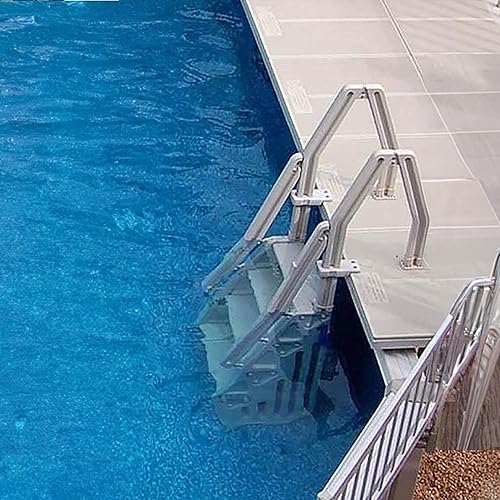 Miniatura 13 de Vinyl Works Escalera de piscina de 24 pulgadas, sistema de entrada de escalera ajustable con pasamanos y superficie antideslizante para piscinas