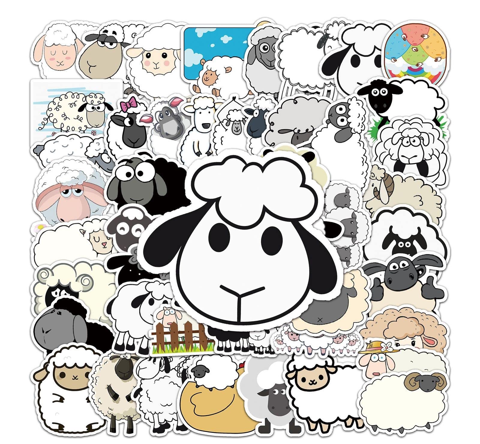 HNTR® Cuddly Sheep Stickers | 50 Cute Lamb & Sheep Decals | Waterproof Vinyl Stickers for Laptops, Water Bottles, Scrapbooks & DIY Crafts