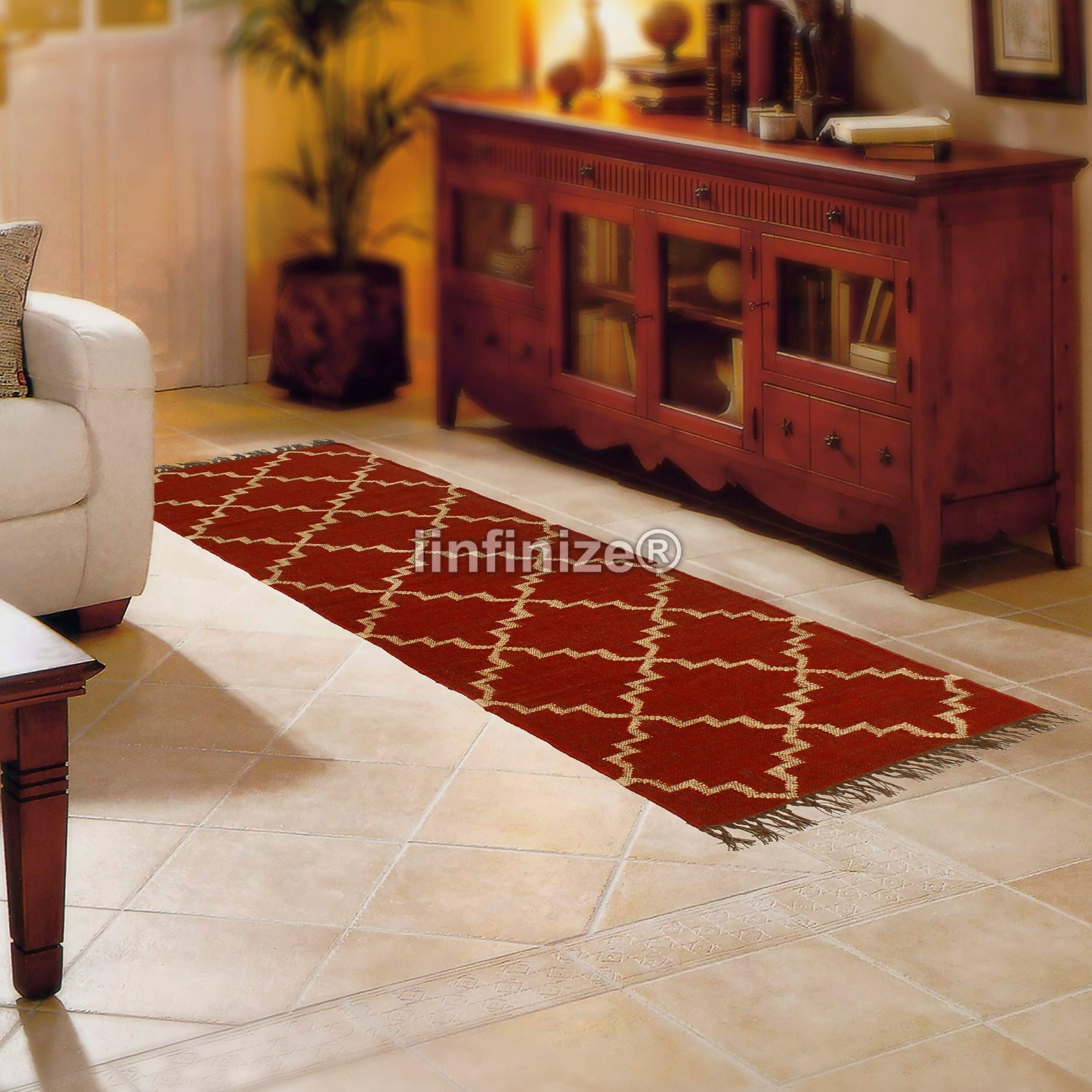 Tapis de sol ethnique tissé à la main en laine de jute pour le salon Motif Kilim Tapis attrayant réversible bohème
