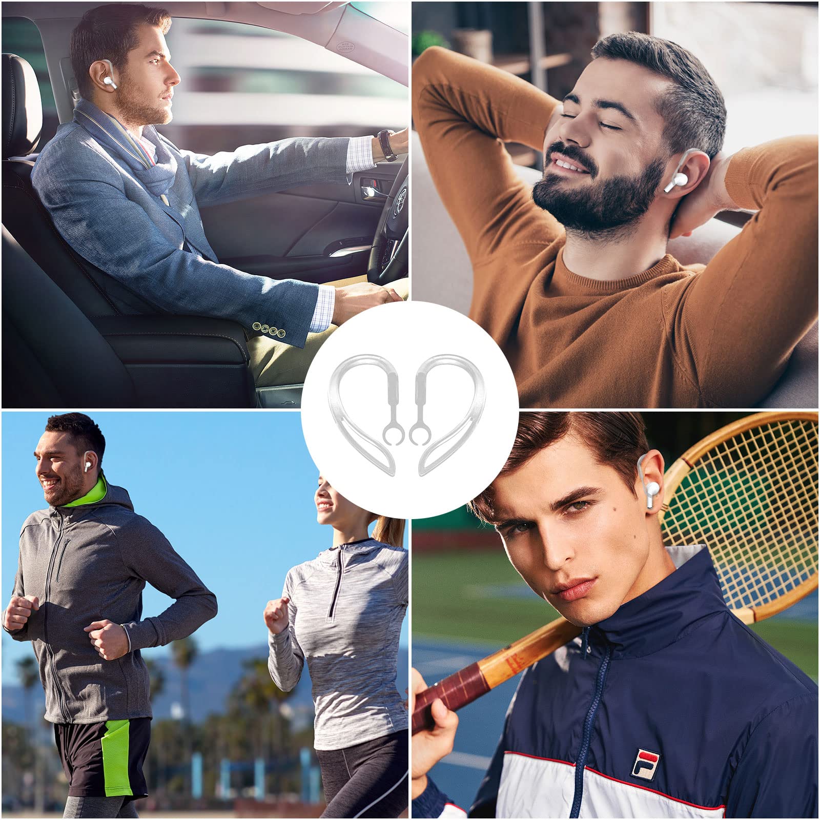 TSHAOUN 4 Paia Ganci Auricolari Universali, Sportivi Antiscivolo, Clip Silicone Sostitutivi, Trasparenti Bluetooth Gancio a Cuffia per Sport