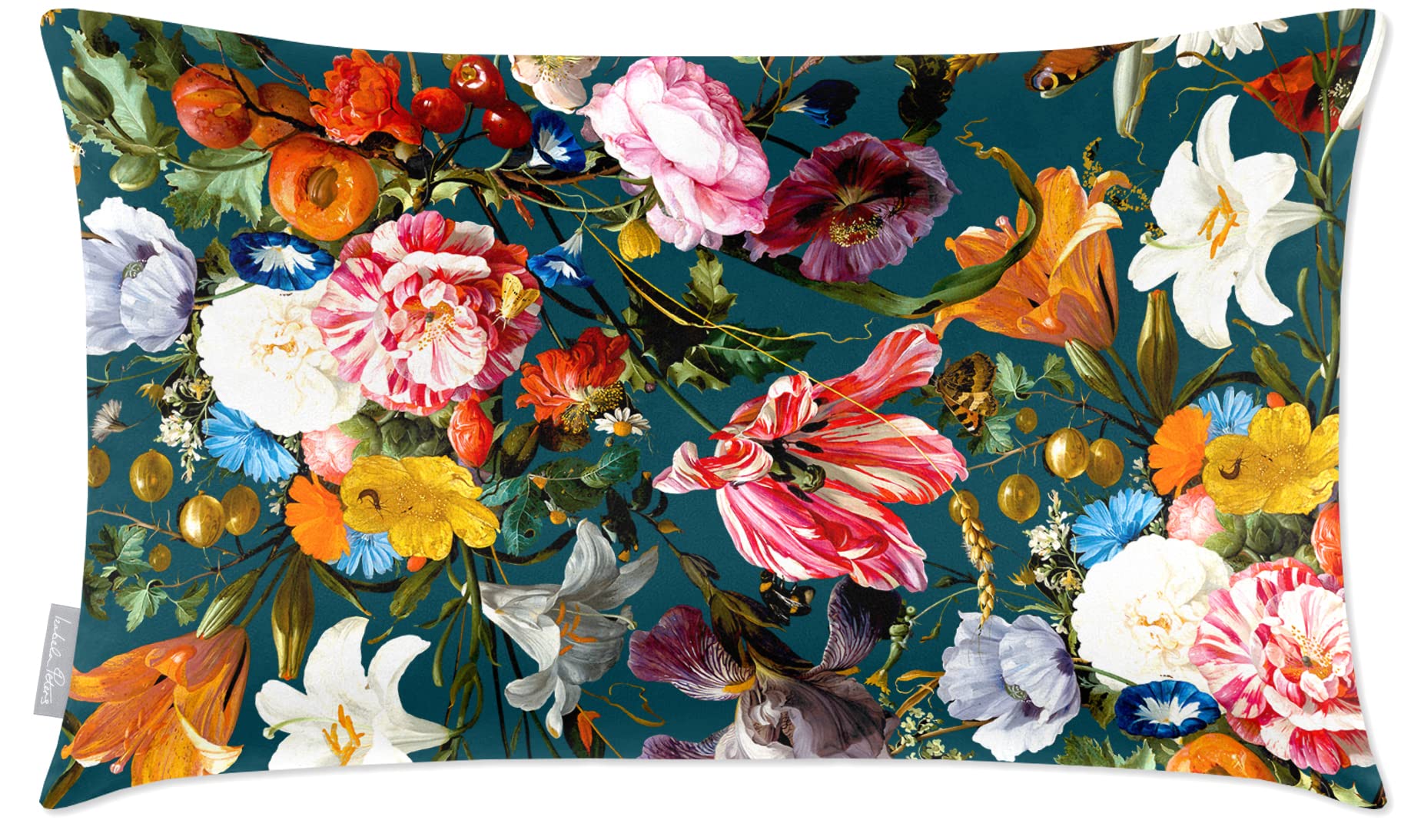 Izabela Peters Teal Cushions With Covers Included, Filled Cushion, Eco-Friendly Velvet Cushions, 55 X 35 Cm, Floral Dream - Chair Cushions, Sofa Cushions, Seat Cushions