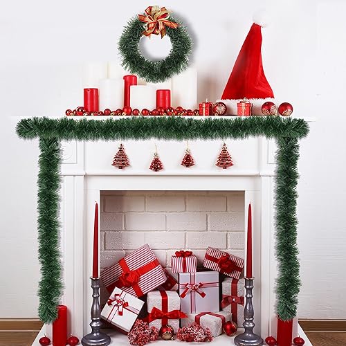 Miniatura 5 de Guirnalda de Navidad de 50 pies, guirnalda de pino verde artificial para decoraciones de Navidad, guirnalda de Navidad para escaleras, repisa,