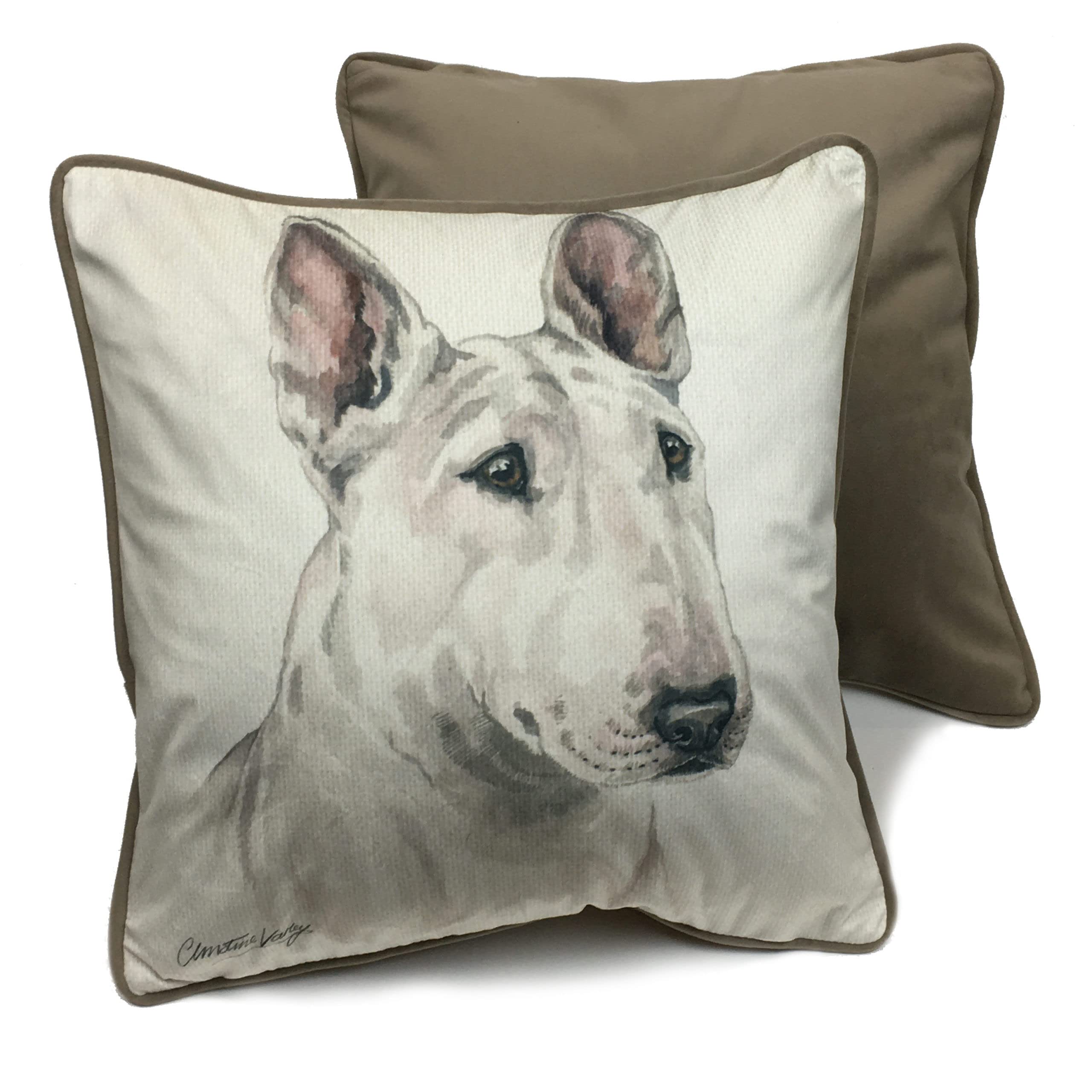 Waggydogz English Bull Terrier Luxury Dog Cushion/Pillow By Christine Varley (Cus-Uk219)