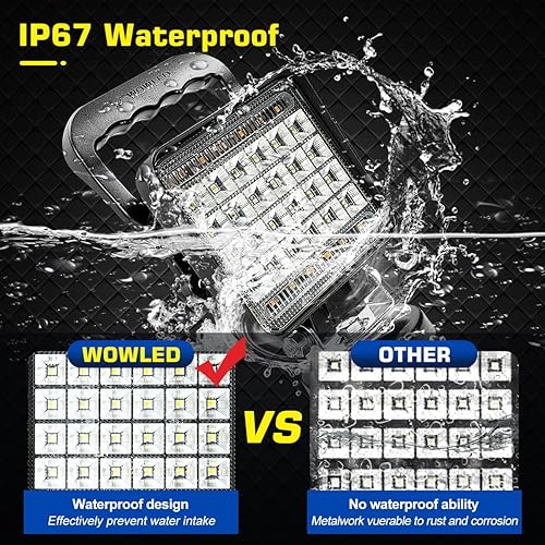 Miniatura 4 de WOWLED Barra de luz magnética, luz de trabajo LED de doble color ámbar y blanca con base magnética, proyector de campamento portátil, luz de