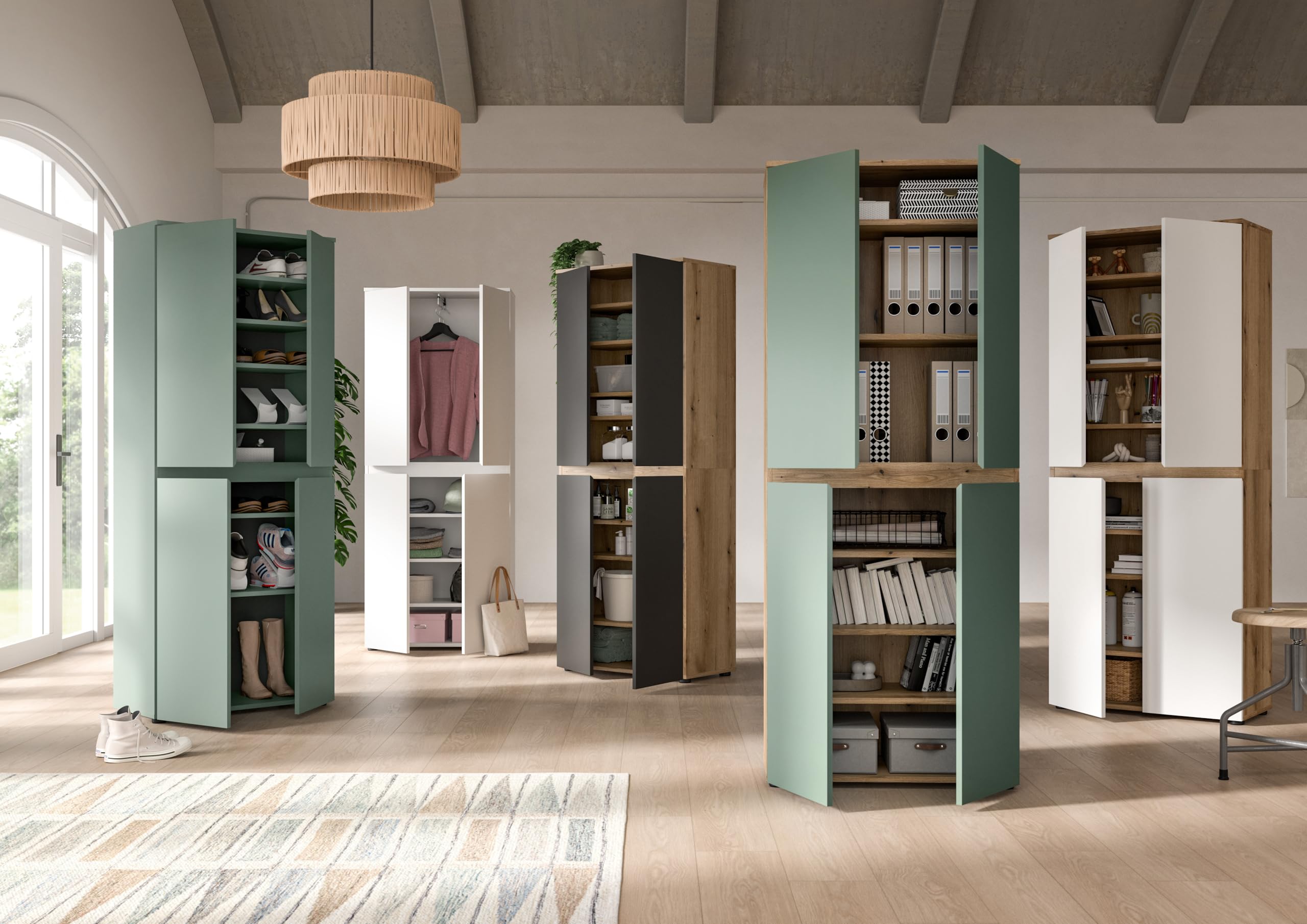 xonox.home - Universalschrank Scarpa 70x175x37cm in Front anthrazit Korpus Evoke Oak - Mehrzweckschrank Schrank Hochschrank Haushaltsschrank