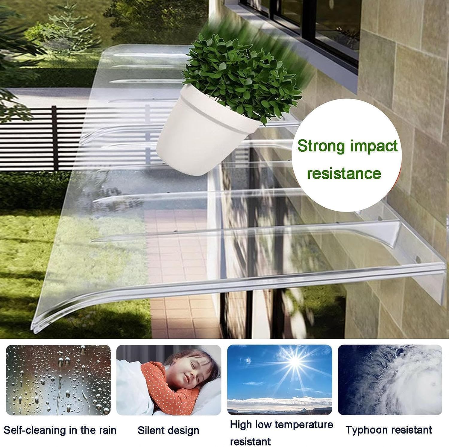 Transparent Polycarbonate Canopy - Thick Invisible Door & Window Awning for Balconies, Porches & Entrances - Outdoor Rain Shelter Cover for Weather Protection