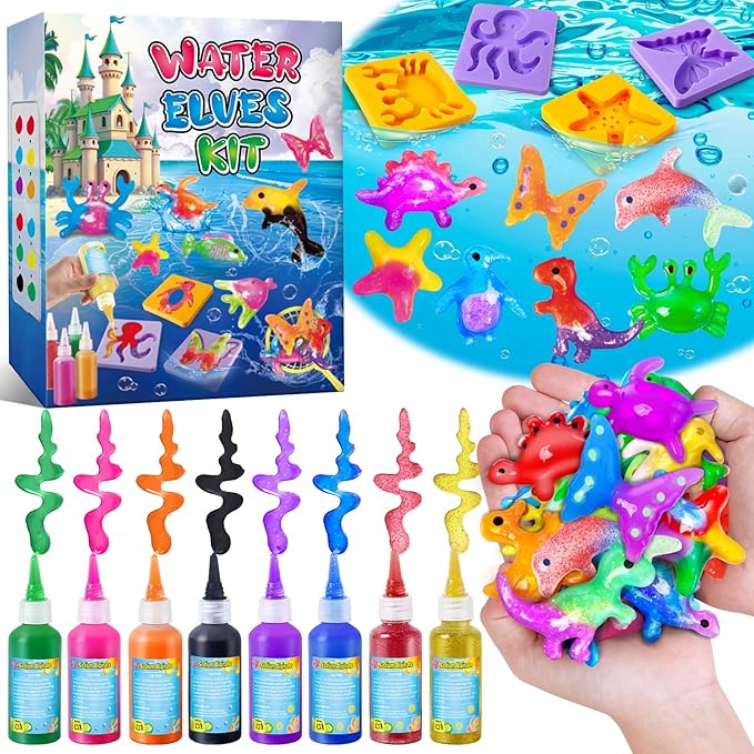 UNGLINGA Magic Water Elf Toy Kit for Kids - 8 Colors Aqua Fairy DIY Squishy Maker Fun Toys Craft Creative Birthday Gifts for Boys Girls Age 5 6 7 8 9 10 11 12