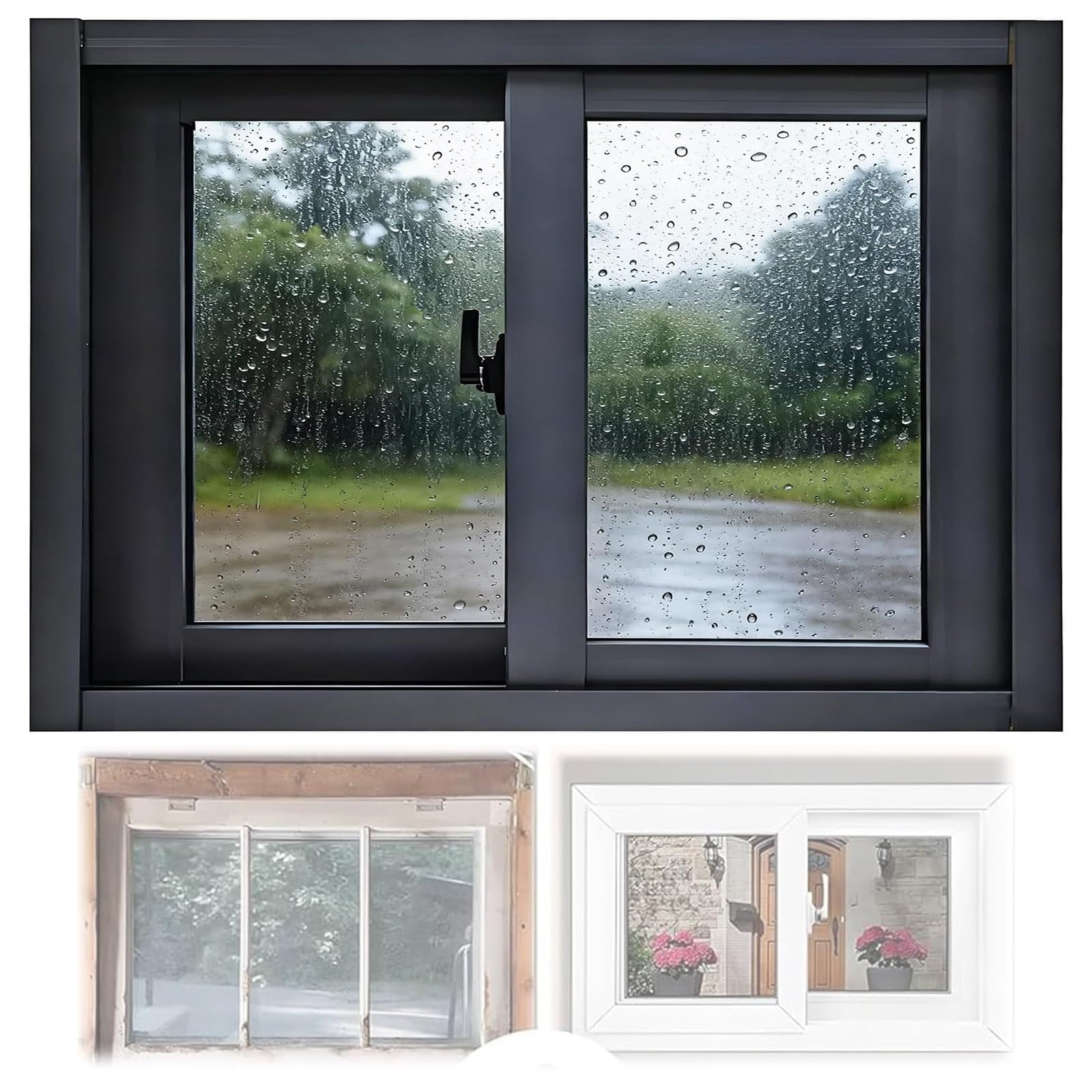 Ventana de vinilo negro de 22x12 para eliminar humedades y ruidos en el baño