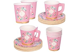 DECORLIFE Kids Tea Party Supplies: 48-Piece Disposable Paper Teacups with Saucers