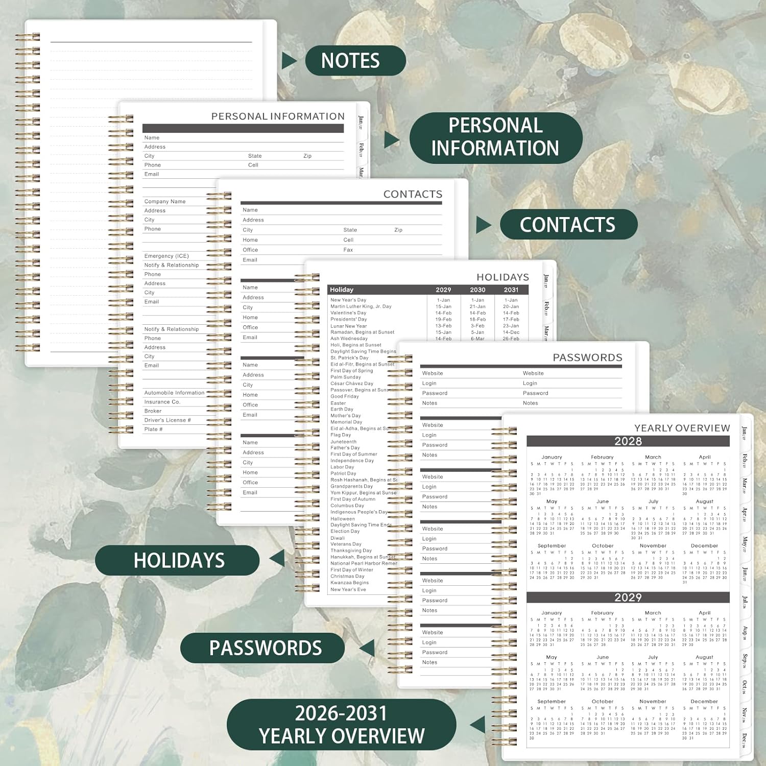 2026-2031 Monthly Planner - 5 Year Planner/Calendar, July 2026 - June 2031, 6.4" x 8.5", 5 Year Calendar 2026-2031 Monthly Planner with 60 Months Tabs, Double-Side Pocket, Notes Pages