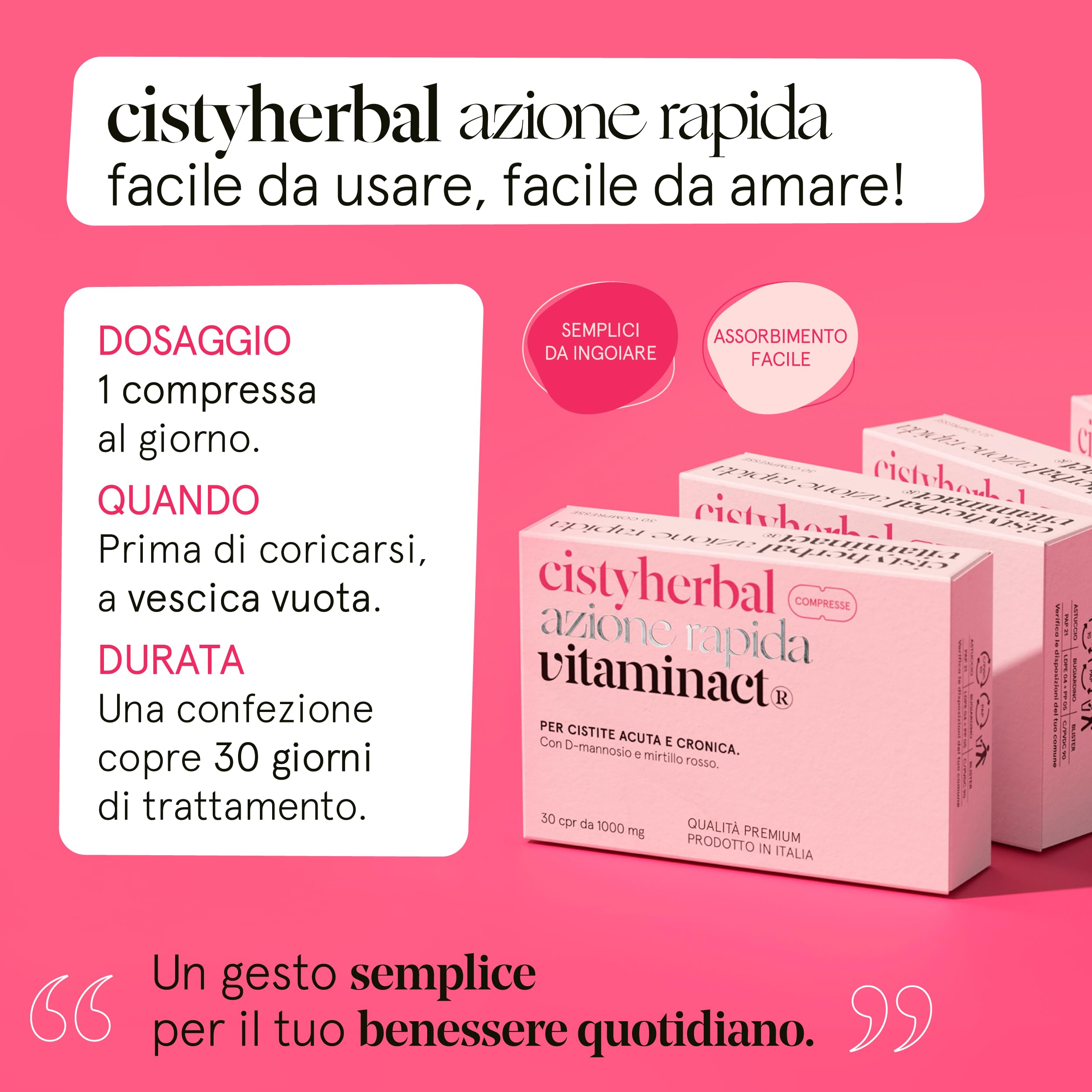 Cistyherbal, Integratore per Cistite Acuta, Candida e Infezioni delle Vie Urinarie| Contiene D mannosio Puro e Mirtillo Rosso ad Alto Dosaggio | Formula Studiata dai Migliori Urologi | Vitaminact