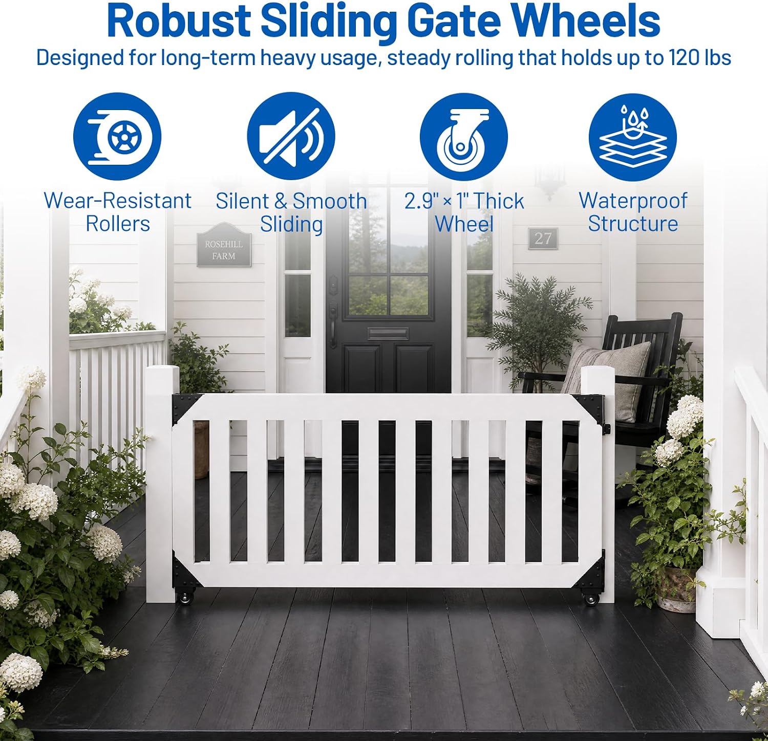 Heavy Duty Sliding Gate Hardware Kit,Anti-Sag Rolling Wood Gate Corner Brace with Wheel,DIY Smooth Rolling Fence Gate Kit,Fits 1–2”Thick Wood Frame for Yard,Pool,Outdoor Deck,Driveway