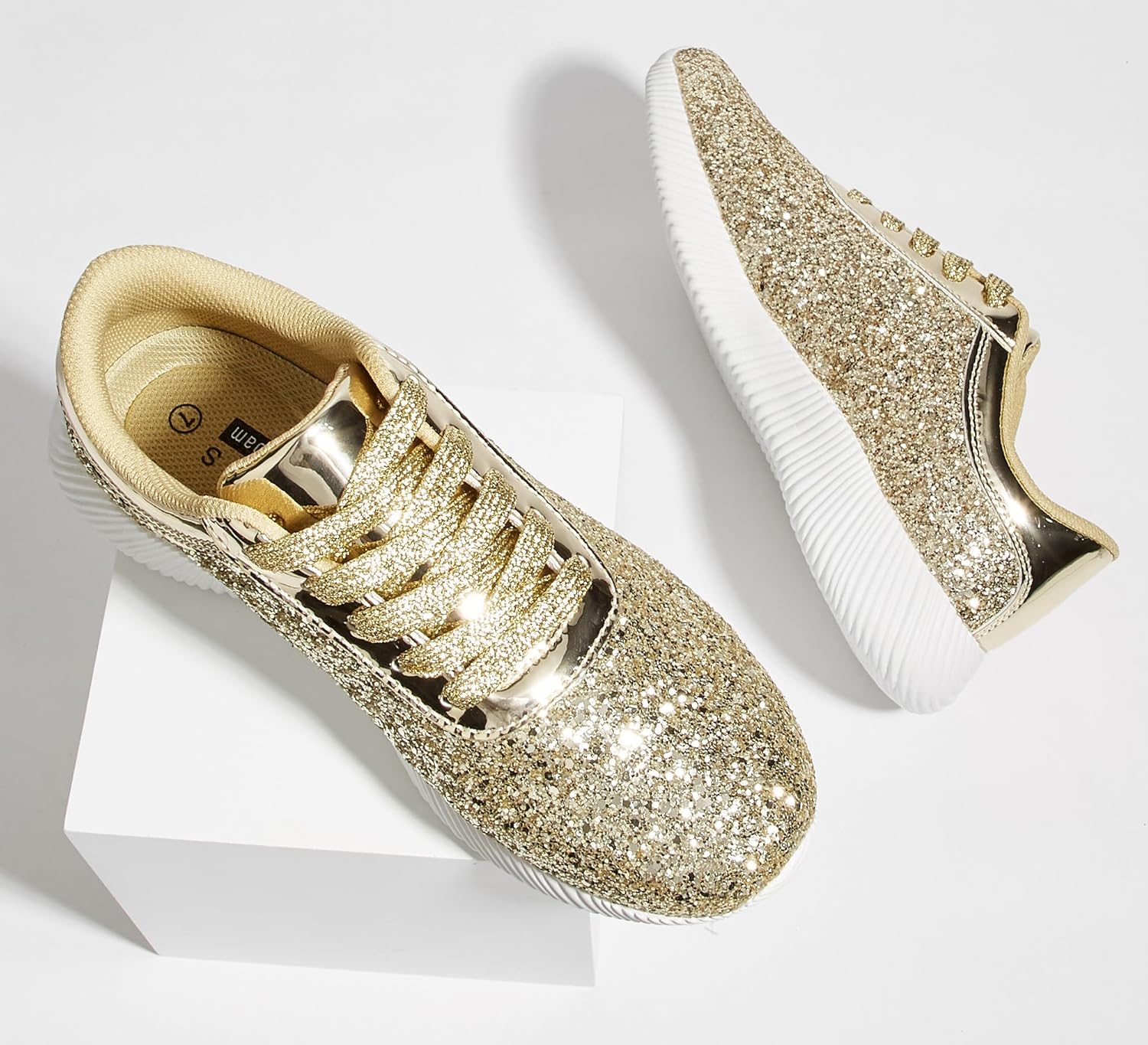 BELOS Women's Glitter Shoes Sparkly Lightweight Metallic Sequins Tennis Shoes Casual Retro Braided Walking Shoes - Image 4