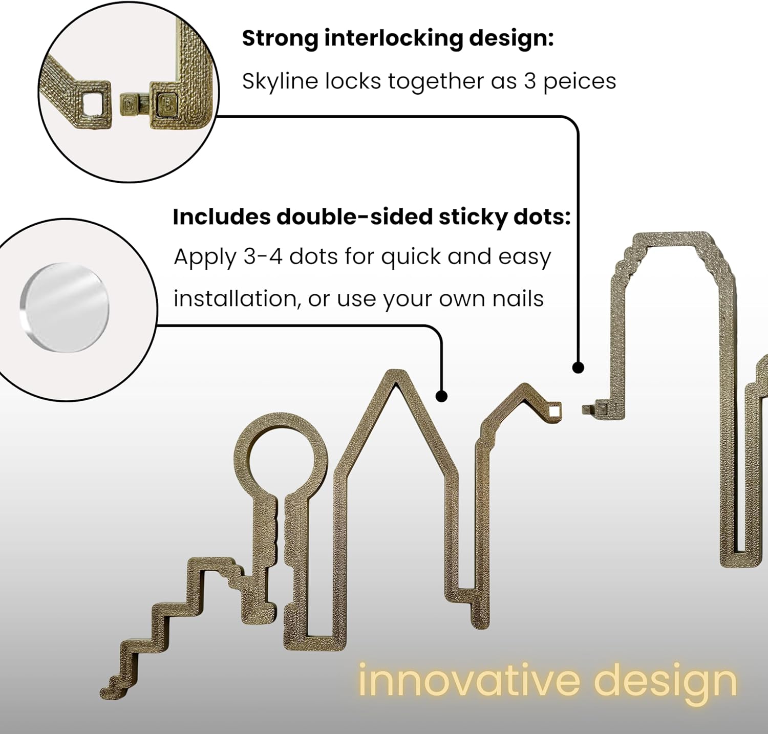 | San Francisco Skyline Wall Art – 3D Cityscape Wall Decor, Large 28" Modern Home Decor for Living Room, Office, Apartment, Minimalist Urban Skyline Art (Champagne Gold)