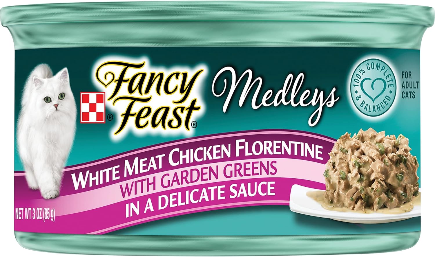 Fancy Feast Elegant Medley`s White Meat Chicken Florentine With Garden Greens Canned Cat Food 24 - 3oz Cans