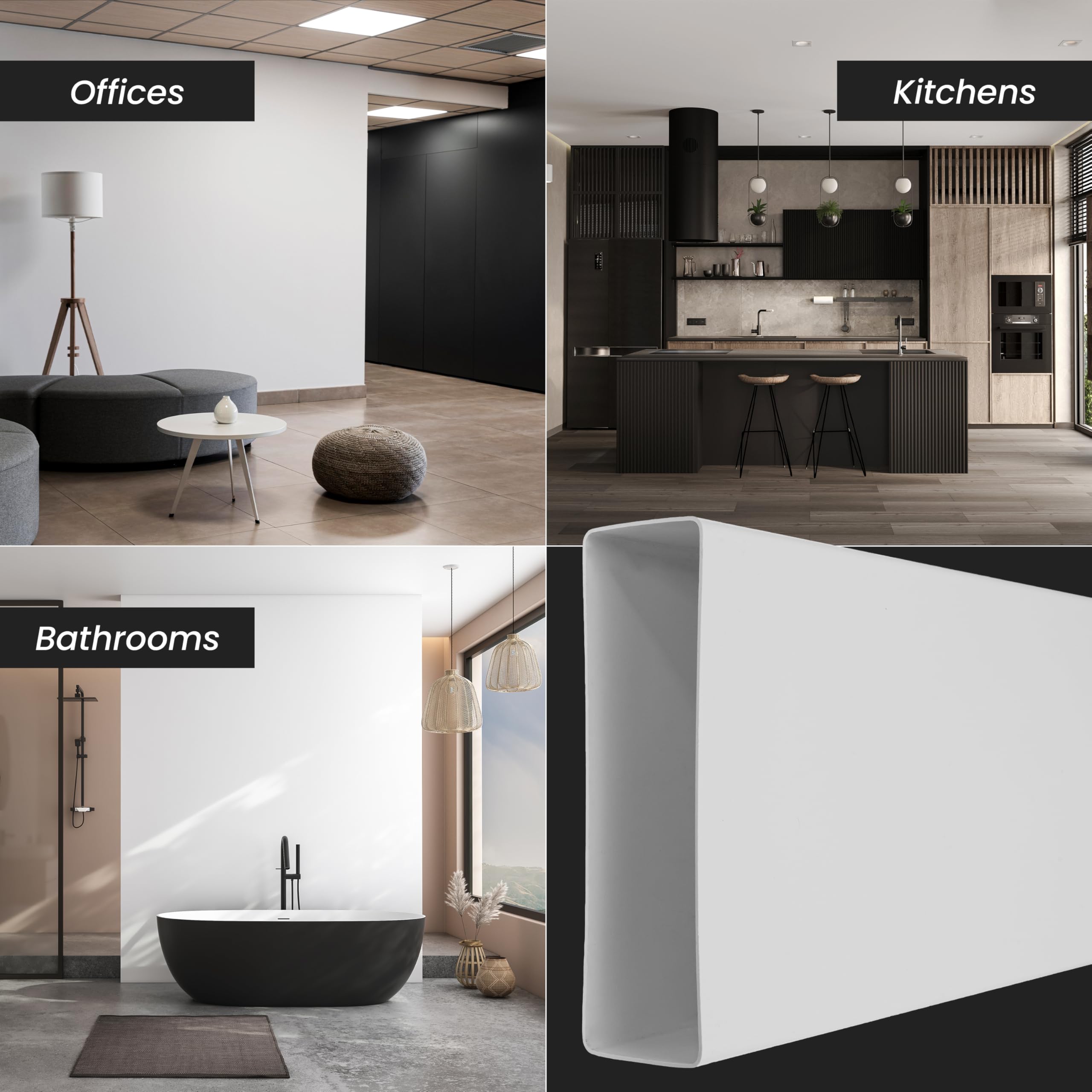 Repa Market Canal plano de 120 x 60 mm, rectangular, de plástico, 1 m de largo, sistema de ventilación, conexión para calefacción, refrigeración, conducto de aire acondicionado, conducto