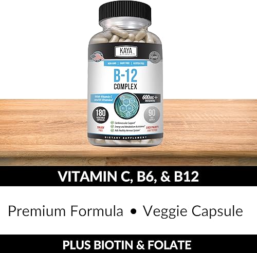 Miniatura 14 de Kaya Naturals Complejo B-12 Suplemento multivitamínico para mujeres y hombres potenciador de energía y metabolismo Vitamina del complejo B