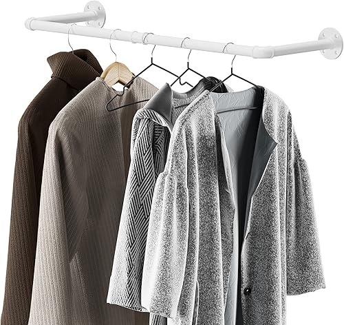 Perchero industrial para ropa de tubería montado en la pared, resistente que ahorra espacio, barra de ropa desmontable multiusos para colgar, 36