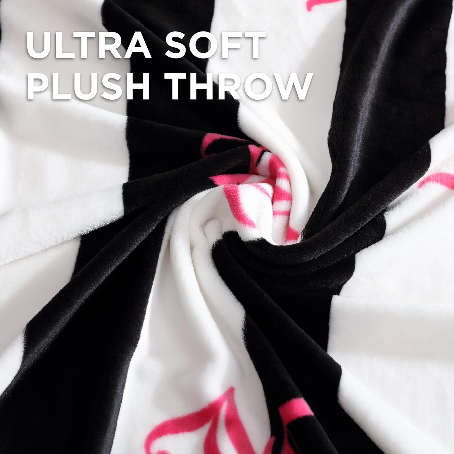 Juicy Couture Cabana Plush Black Striped 50"X70" Fuzzy Throw Blanket - Luxurious Microfiber Plush Blanket for Ultimate Comfort and Cozy Warmth - Image 3