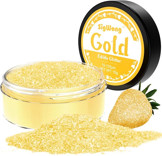 Edible Glitter For Drinks - 15g Gold Lustre Dust Edible Desserts Cake Decorations, Food Colouring Powder Paint For Chocolate, Strawberries, Drinks, Cupcakes, Cakes, Fondant, Cocktails-Gold