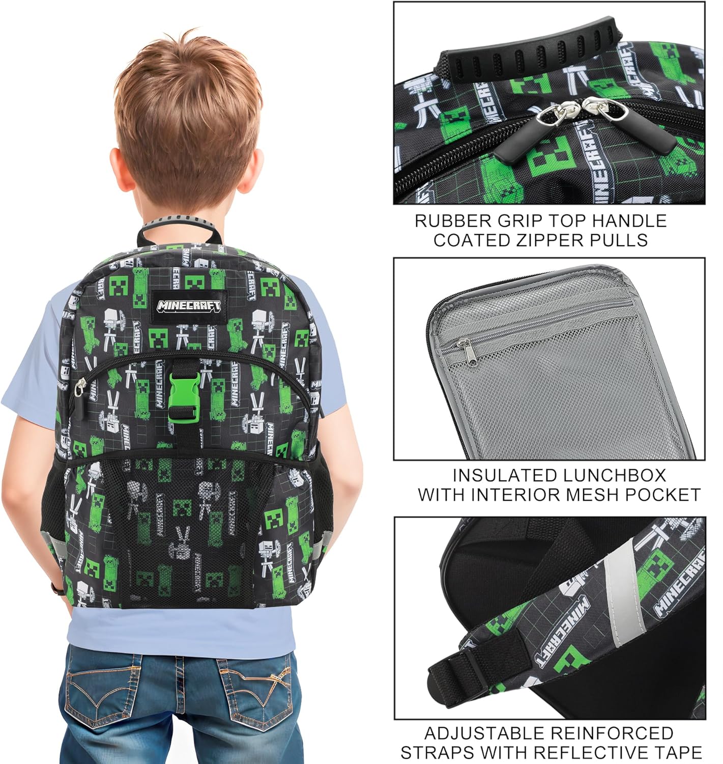 Bioworld Minecraft Creepers 2-Piece 16" Premium Backpack & Lunch Kit Set For School And Travel - Image 4