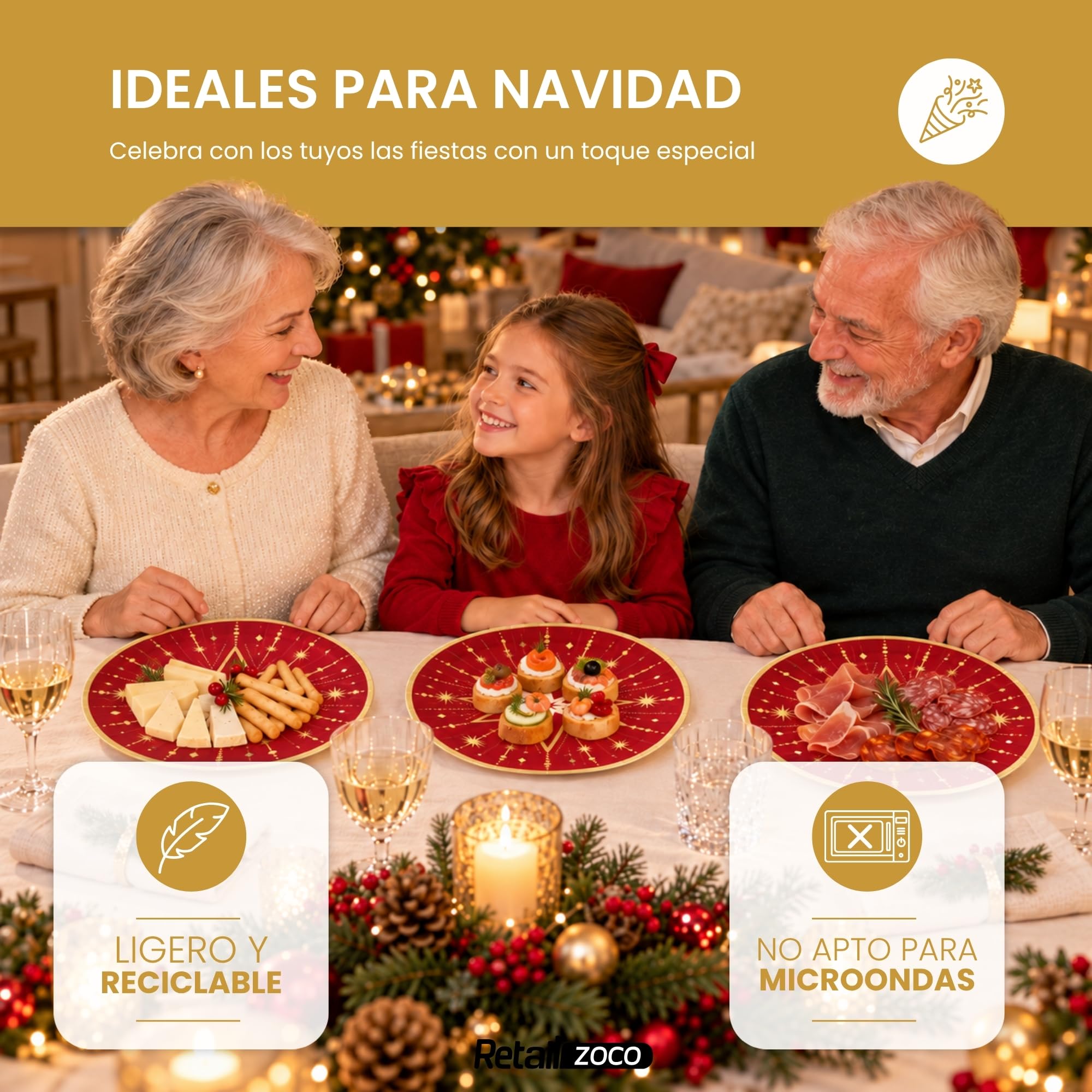 Platos de cartón, Platos Desechables cartón, Feliz Navidad, 12 Unidades - imagen 5