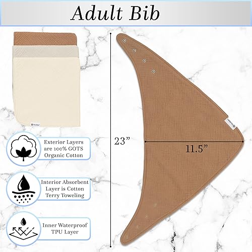 Miniatura 9 de Baberos tipo bandana con 3 baberos impermeables de algodón orgánico para adultos y niños, broches ajustables Azul (Marine),Café con leche,Rosa todo