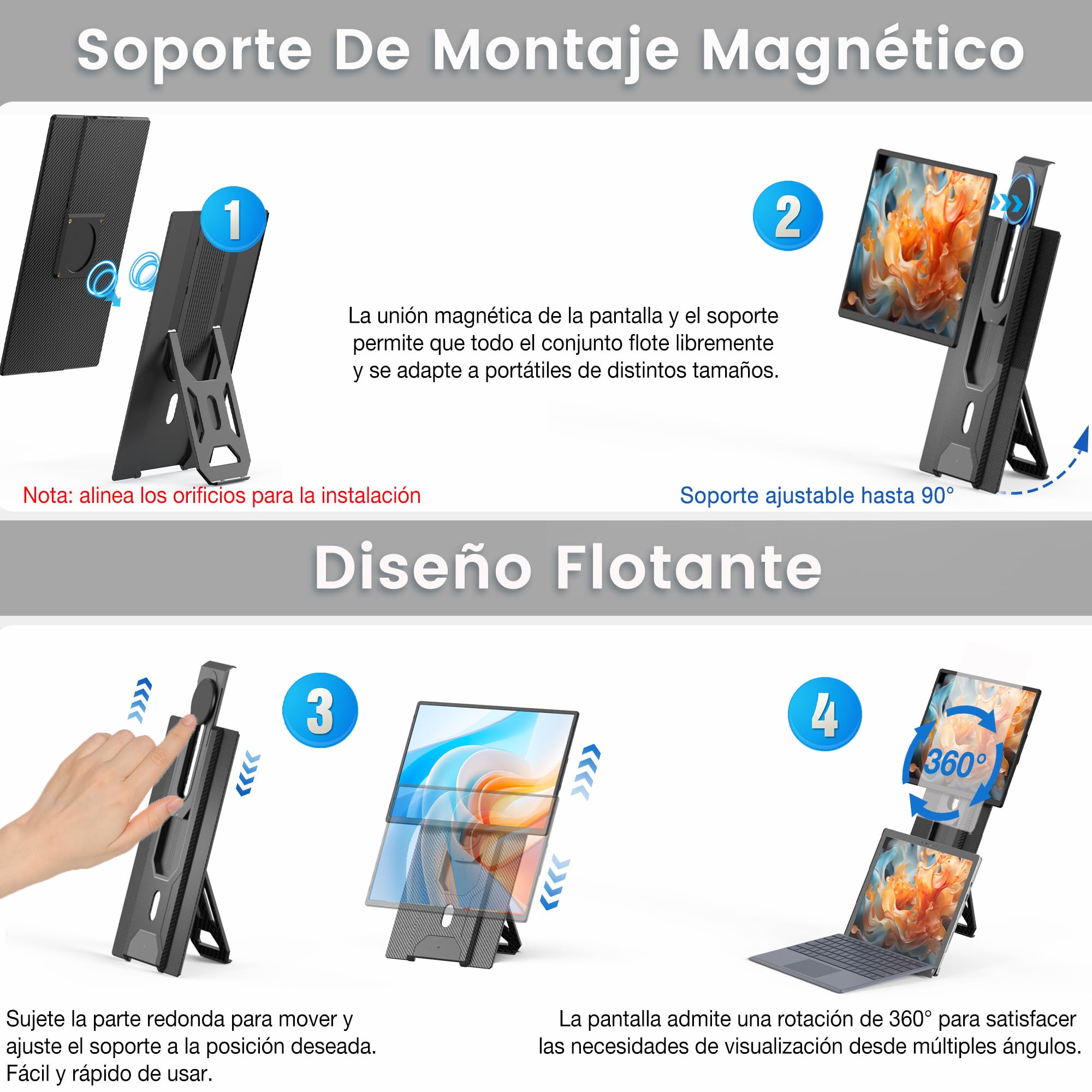 Kwumsy Monitor Portátil-Extensor Pantalla Portátil 16 Pulgadas, Admite Pantallas giratorias y Desmontables, para Todos Los Portátiles (VESA Montable)