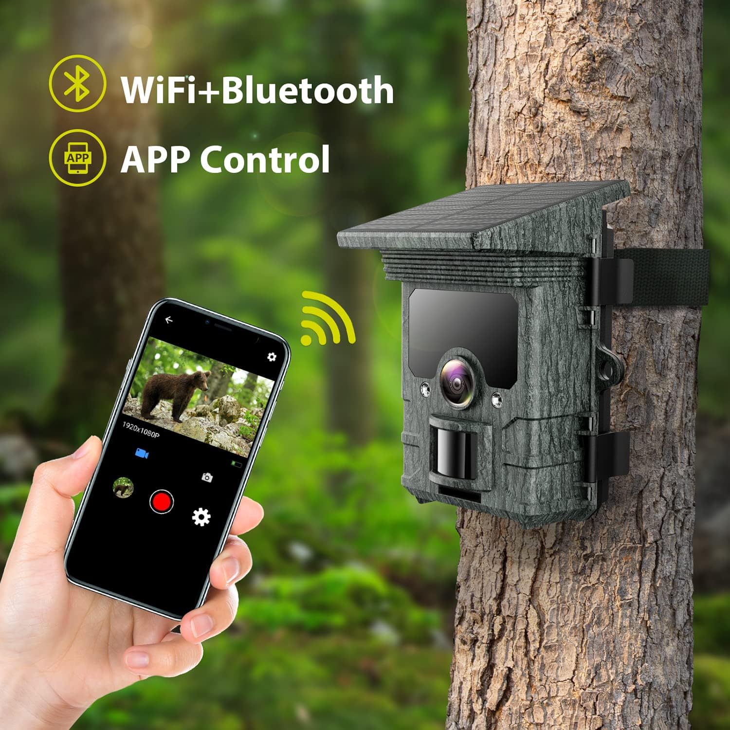 VOOPEAK Solar Trail Camera 4K 30fps - WiFi Bluetooth 46MP Hunting Game Camera - 120° Detection Angle Motion Sensor Night Vision IP66 Waterproof for Wildlife Trace