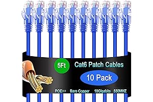 Blue Copper 5 Ethernet Patch Cable: 10-Pack Cat6 10G Network Hub