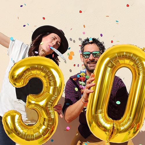 Miniatura 4 de RUBFAC Globos dorados de 42 pulgadas con el número 30, globos gigantes gigantes de Mylar para decoración de eventos de fiesta de cumpleaños de 30