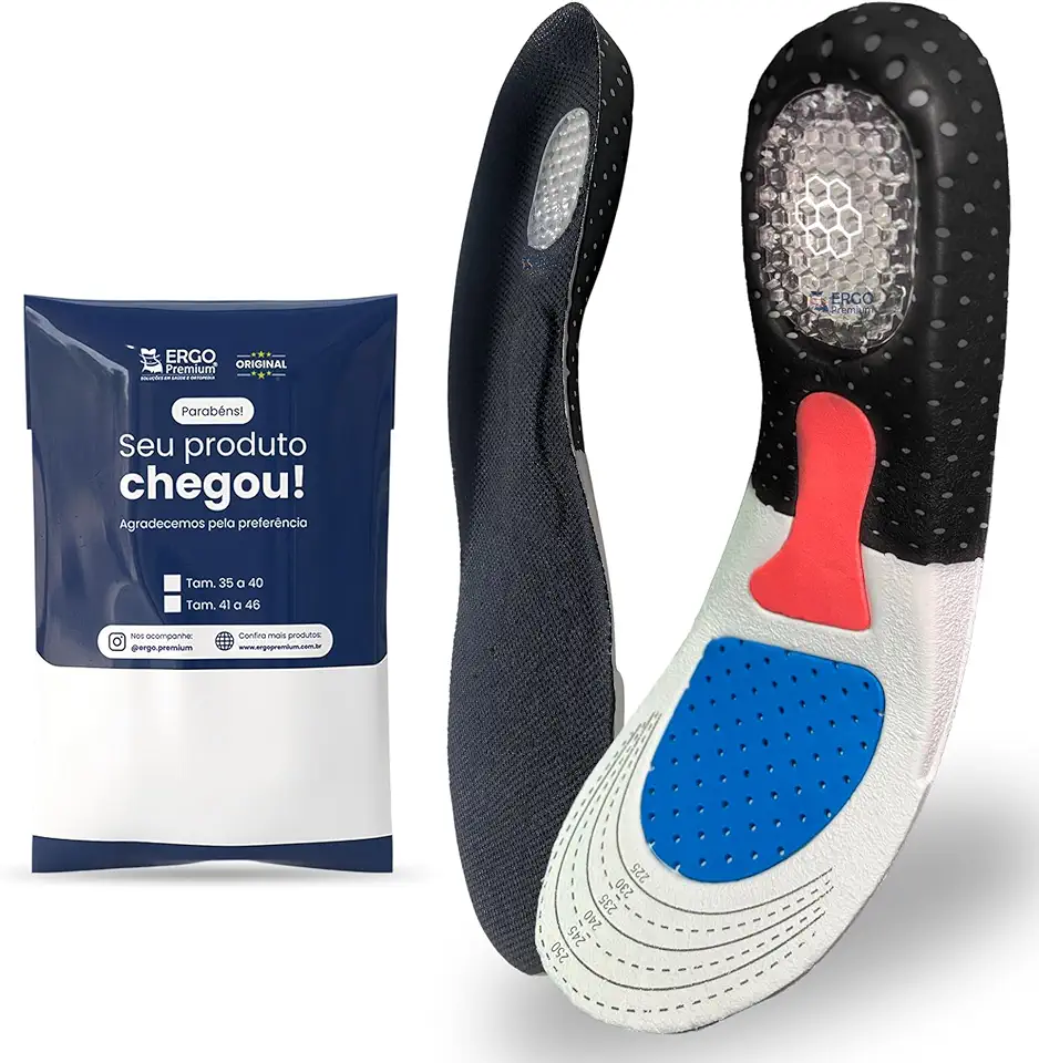 Palmilha Ortopédica com Calcanhar em Gel Soft – | Amortece Impactos, Reduz Dores e Cansaço nos Pés | Ideal para Tênis, Botas, Sapatos e Uso Diário (35-40)