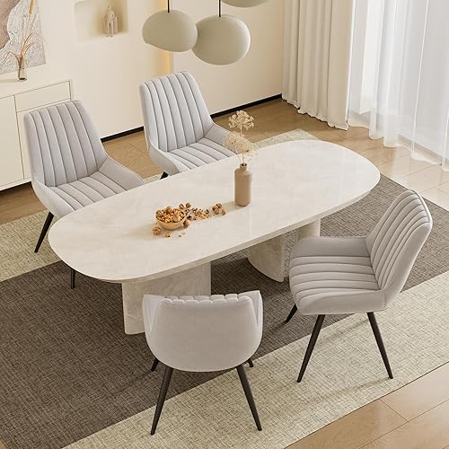 Miniatura 8 de Juego de 6 sillas de comedor Daluvenix, sillas de cocina de mediados de siglo modernas con cojín suave, sillas tapizadas cómodas de tela para Blanco