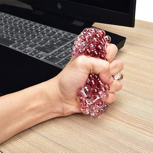 Miniatura 5 de Bola de uva blanda de malla cosida con luz para niños, gran divertido juguete para apretar el estrés y la ansiedad para adultos y niños (paquete de