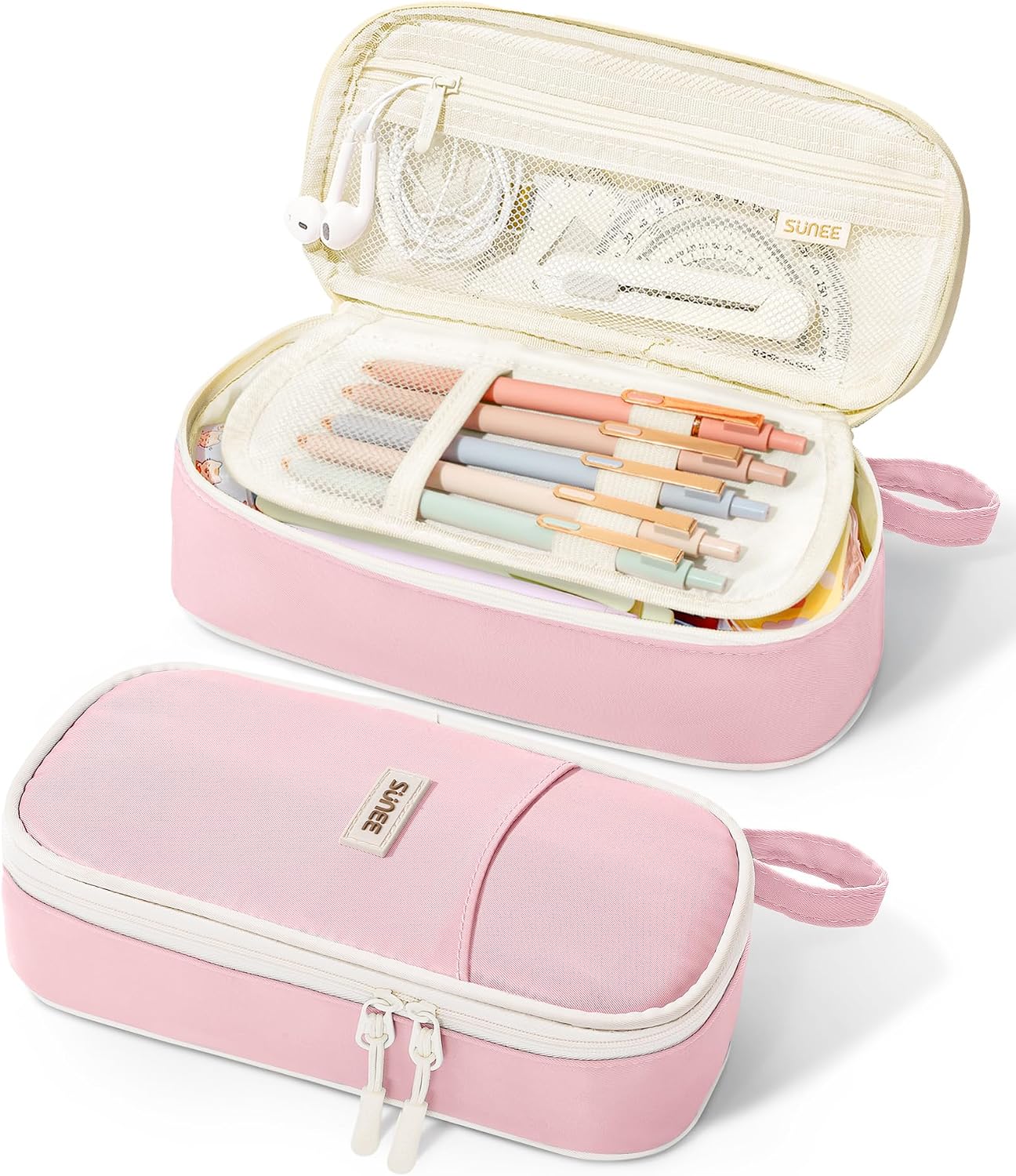 SUNEE Cute Pencil Case, Aesthetic Pen Pouch, Colored Large Pencil Bag with Zipper, Kawaii Stationery Storage and Organizer, School Supplies for Teen and Adult Girls, Pink