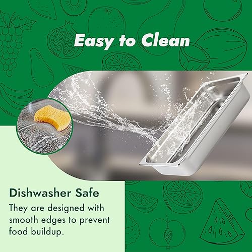 Miniatura 5 de HECMAC Paquete de 6 sartenes de hotel antiatascos, tamaño completo de 4 pulgadas de profundidad, resistentes, de acero inoxidable comercial, sartén